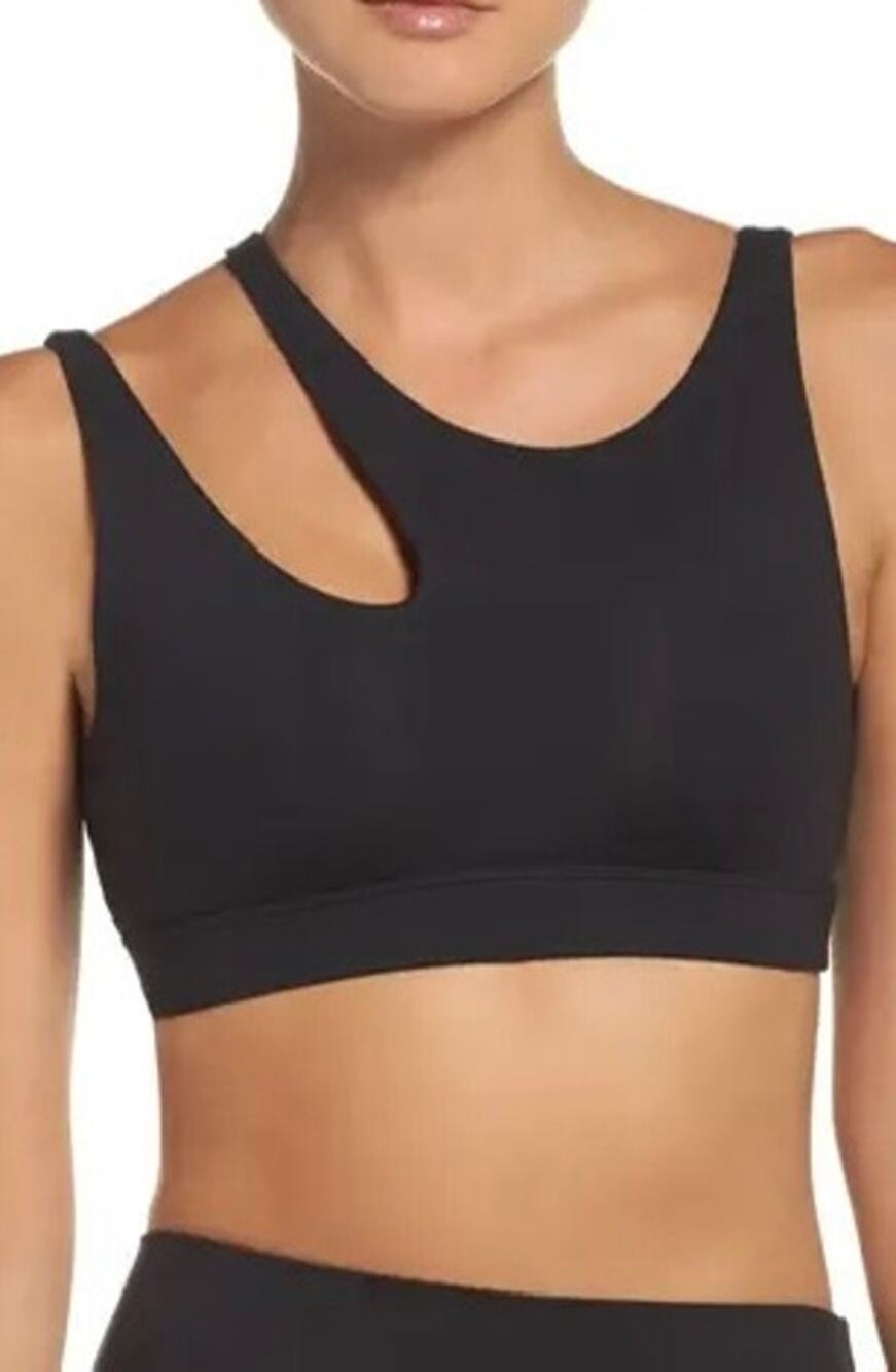 Alo Yoga Black Peak Asymmetric Airbrush Fabric Sports Bra Crop Top Size S